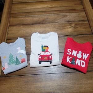 Set of 3 Garanimals LS Toddler Girls Christmas Tees: White, Grey & Red - Size 5T
